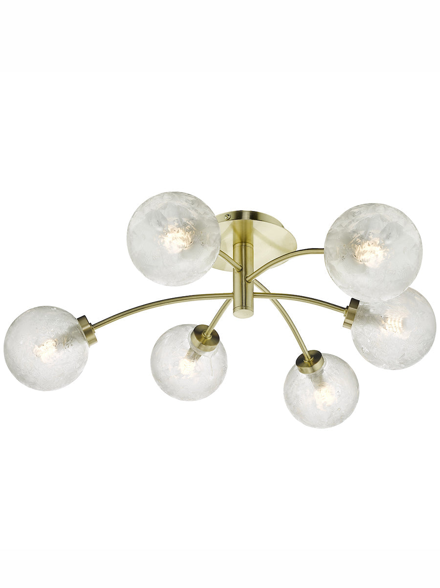 Dar Avari 6 Light Semi Flush Satin Brass And Clear Frosted Glass – from Amos Lighting + Home