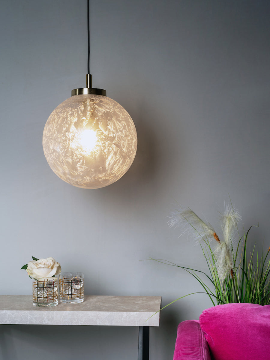 Dar Avari Pendant Satin Brass and Frosted Glass – from Amos Lighting + Home