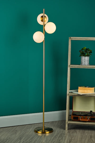 Dar Bombazine 3 Light Floor Lamp Natural Brass Opal Glass – from Amos Lighting + Home