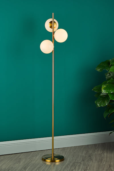Dar Bombazine 3 Light Floor Lamp Natural Brass Opal Glass – from Amos Lighting + Home