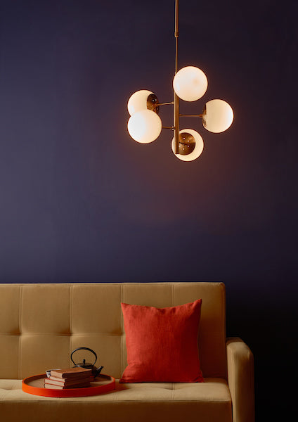 Dar Bombazine 5 Light Pendant Natural Brass and Opal – from Amos Lighting + Home