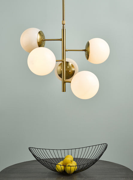 Dar Bombazine 5 Light Pendant Natural Brass and Opal – from Amos Lighting + Home