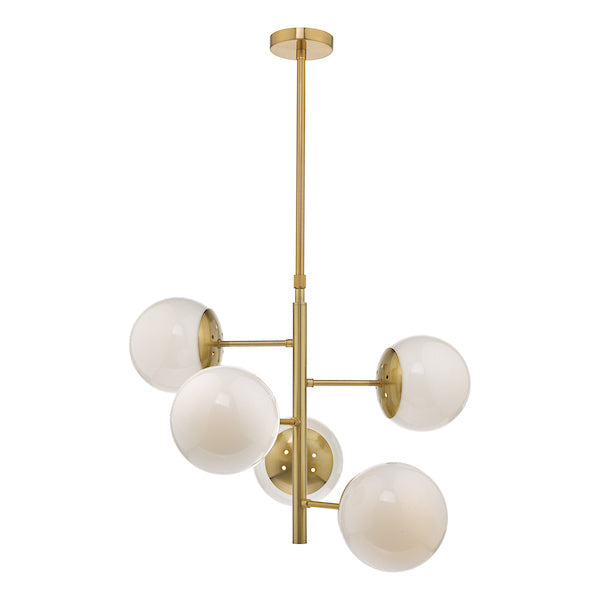 Dar Bombazine 5 Light Pendant Natural Brass and Opal – from Amos Lighting + Home
