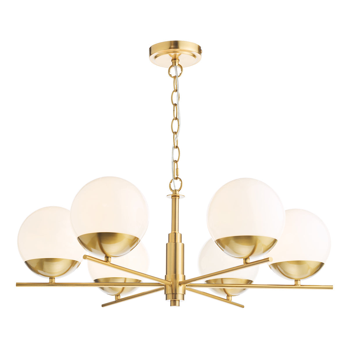 Dar Bombazine 6 Light Pendant Natural Brass and Opal Glass – from Amos Lighting + Home