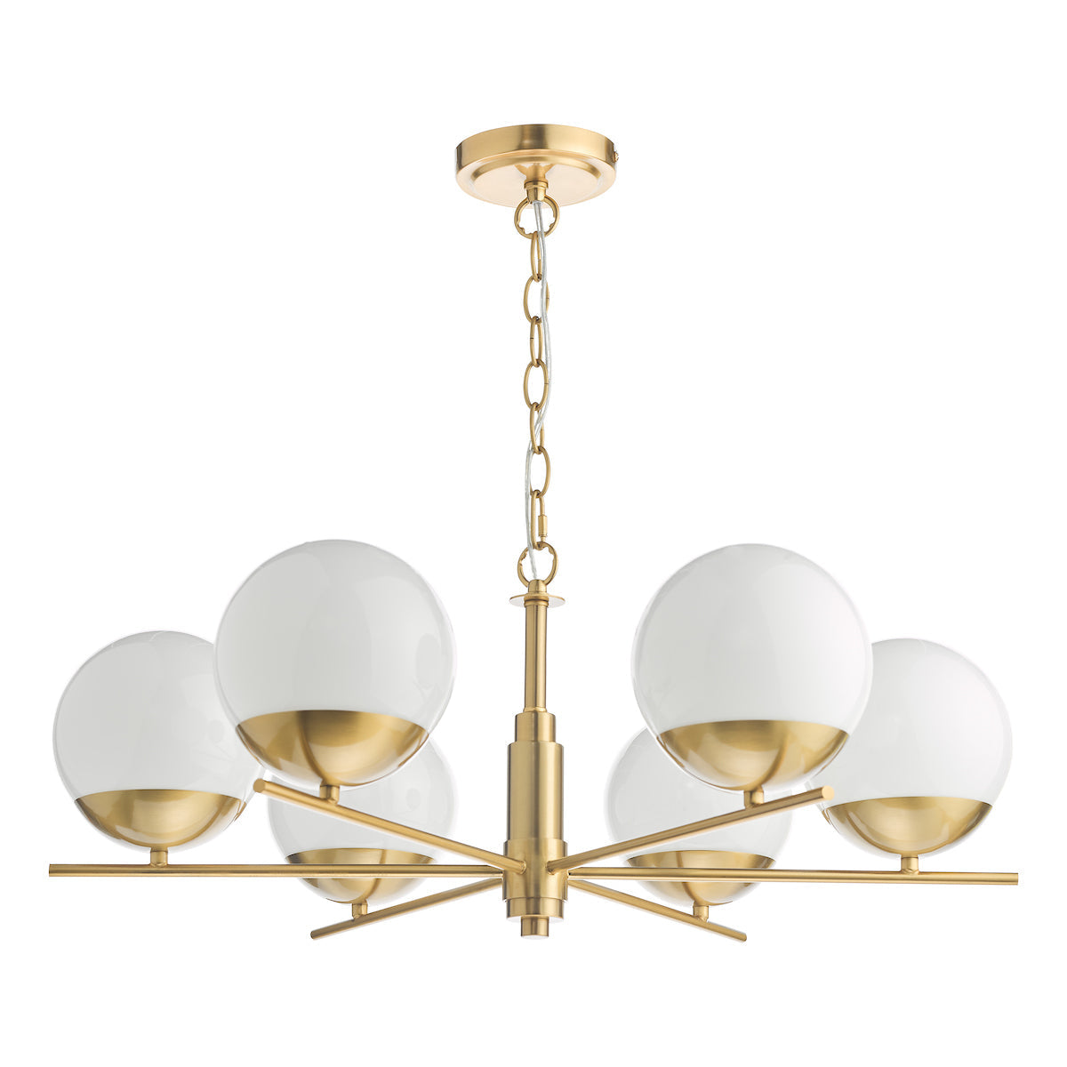 Dar Bombazine 6 Light Pendant Natural Brass and Opal Glass – from Amos Lighting + Home