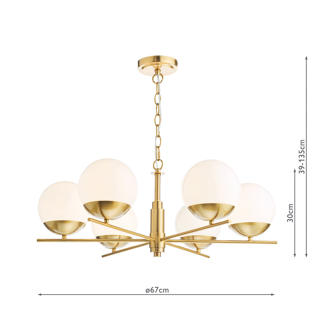 Dar Bombazine 6 Light Pendant Natural Brass and Opal Glass – from Amos Lighting + Home