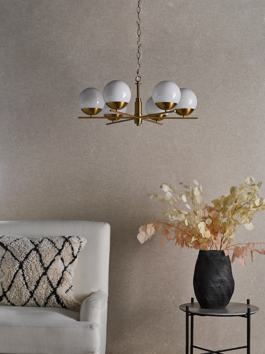 Dar Bombazine 6 Light Pendant Natural Brass and Opal Glass – from Amos Lighting + Home