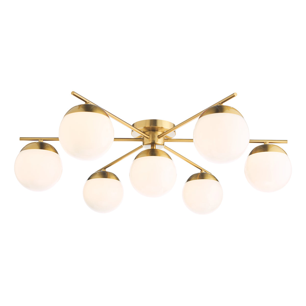 Dar Bombazine 7 Light Semi-Flush Natural Brass and Opal Glass – from Amos Lighting + Home