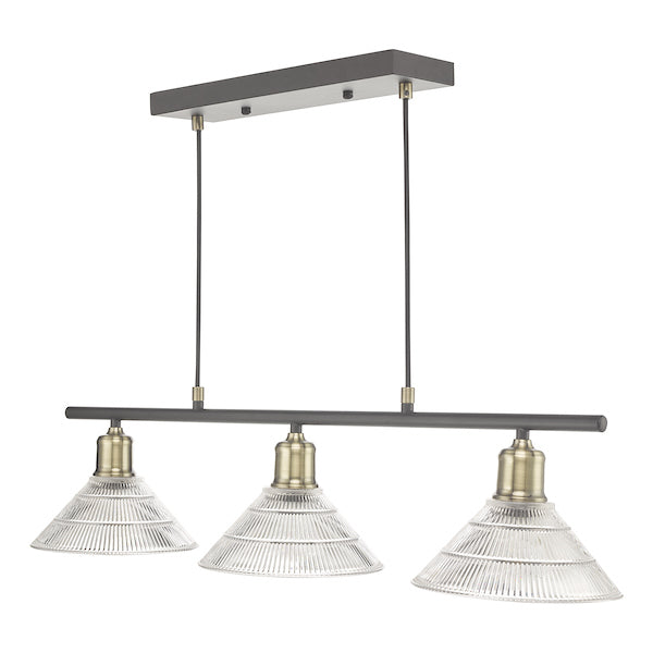Dar Boyd 3 Light Bar Pendant Antique Brass & Prismatic Glass – from Amos Lighting + Home