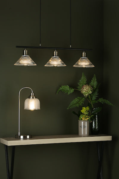 Dar Boyd 3 Light Bar Pendant Antique Brass & Prismatic Glass – from Amos Lighting + Home