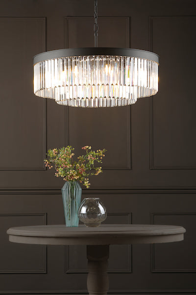 Dar Celeus 8 Light Pendant Chandelier Anthracite & Crystal – from Amos Lighting + Home