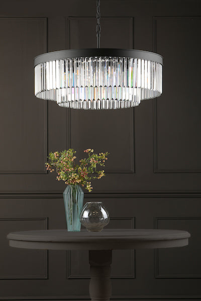 Dar Celeus 8 Light Pendant Chandelier Anthracite & Crystal – from Amos Lighting + Home