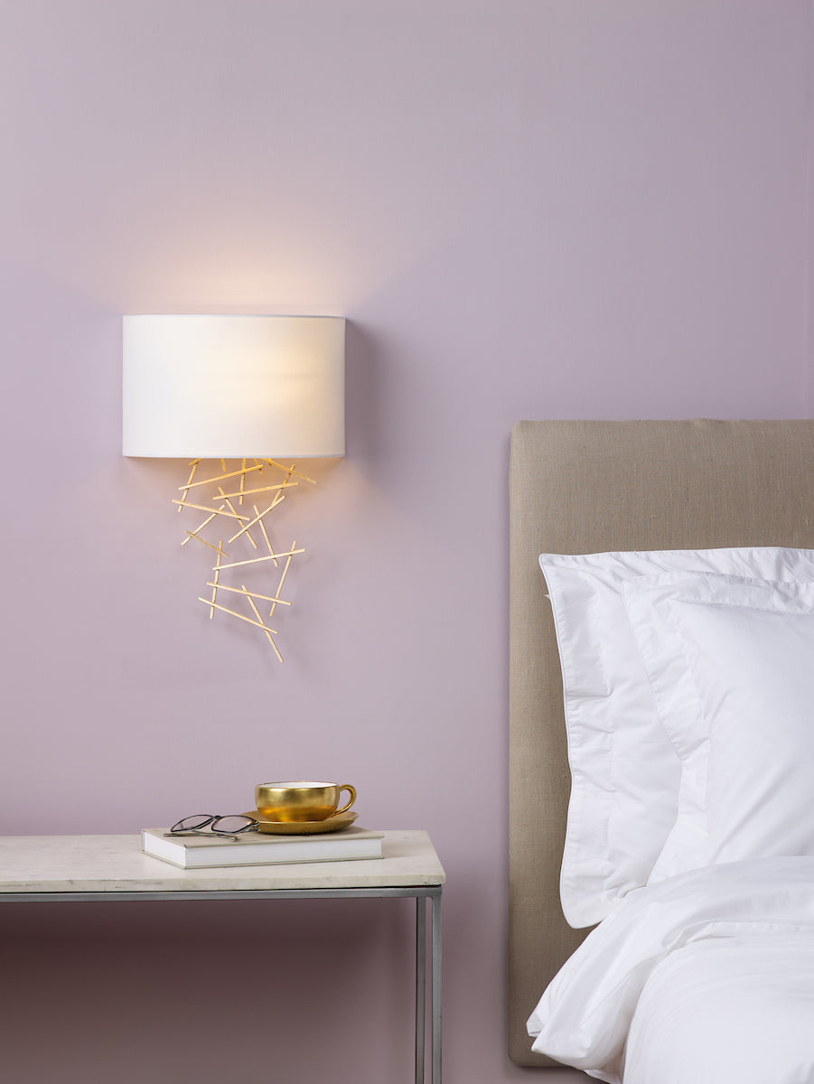 Dar Cevero Wall Light Gold with White Shade – from Amos Lighting + Home