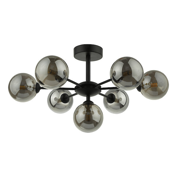Dar Cohen 7 Light Semi Flush Matt Black Smoked Glass – from Amos Lighting + Home