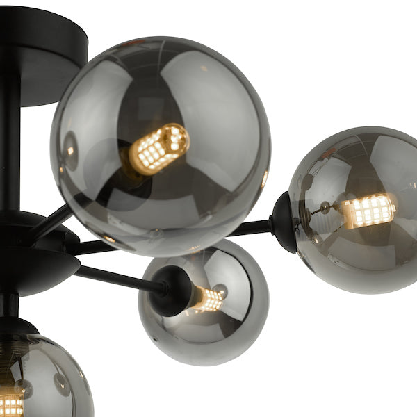 Dar Cohen 7 Light Semi Flush Matt Black Smoked Glass – from Amos Lighting + Home