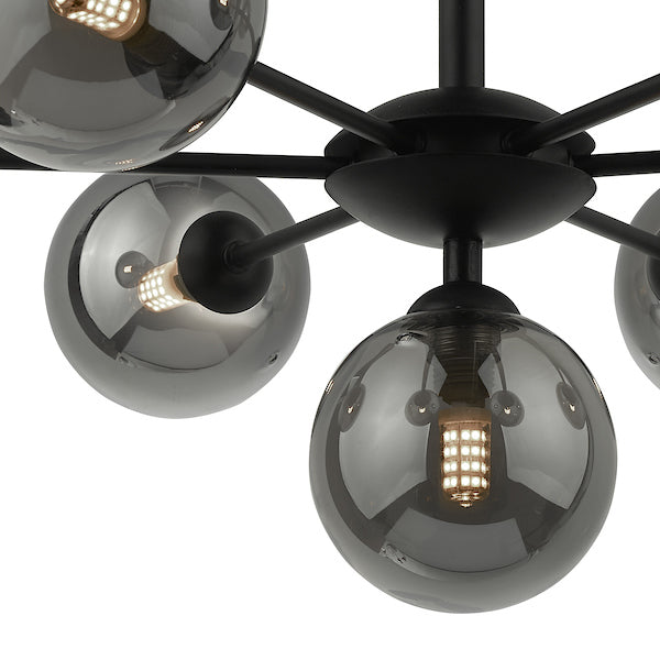 Dar Cohen 7 Light Semi Flush Matt Black Smoked Glass – from Amos Lighting + Home