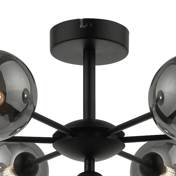 Dar Cohen 7 Light Semi Flush Matt Black Smoked Glass – from Amos Lighting + Home