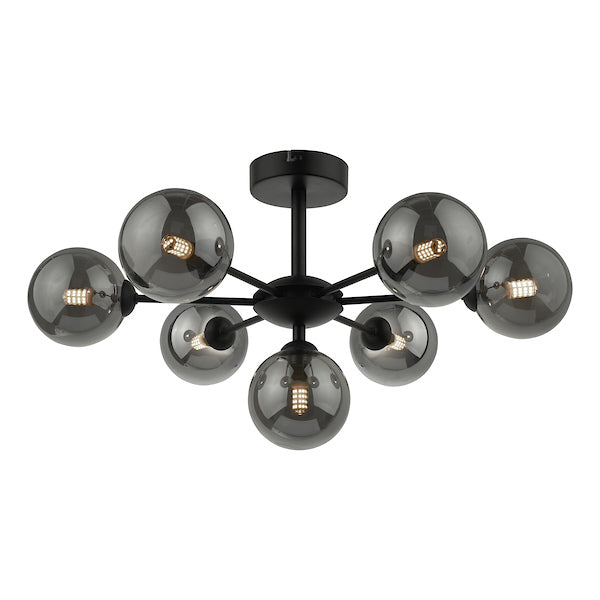 Dar Cohen 7 Light Semi Flush Matt Black Smoked Glass – from Amos Lighting + Home