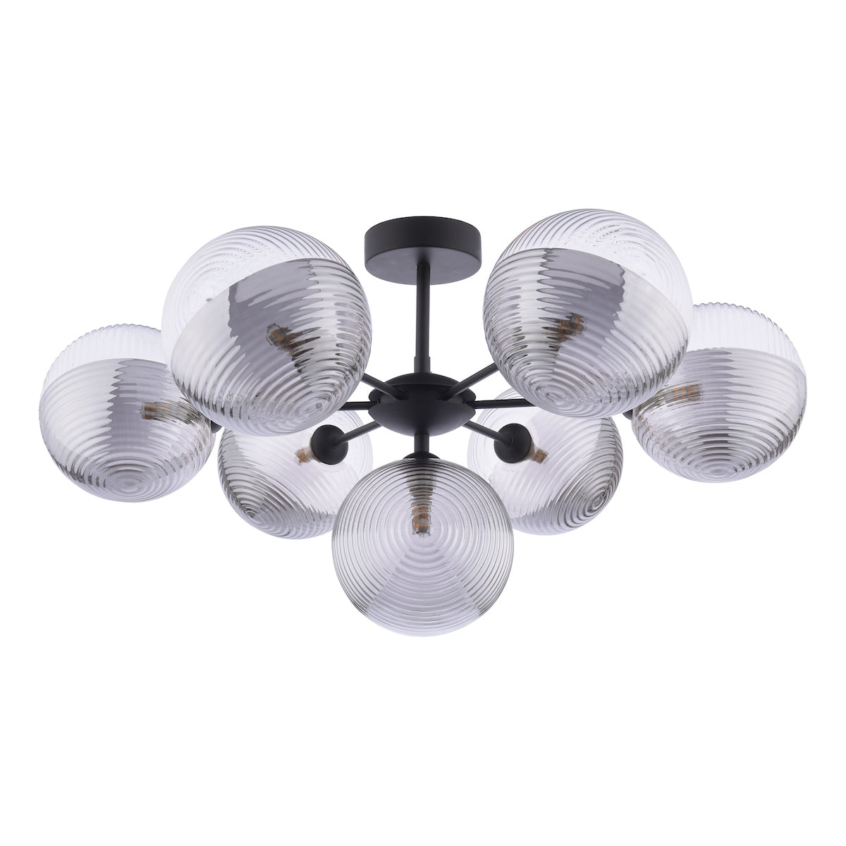 Dar Cohen 7 Light Semi-Flush Matt Black & Smoked/Clear Ribbed Glass – from Amos Lighting + Home