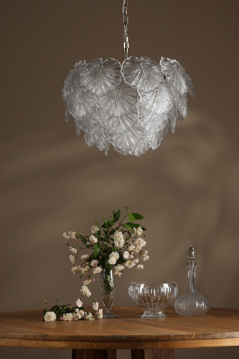 Dar Courtney 10 Light Pendant Textured Glass and Antique Brass – from Amos Lighting + Home