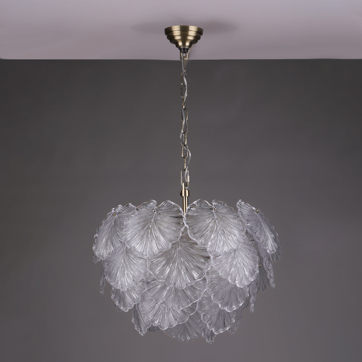 Dar Courtney 10 Light Pendant Textured Glass and Antique Brass – from Amos Lighting + Home