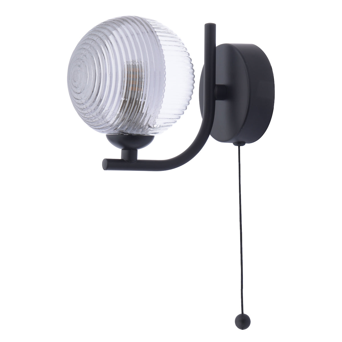 Dar Cradle Wall Light Matt Black & Smoked/Clear Ribbed Glass – from Amos Lighting + Home