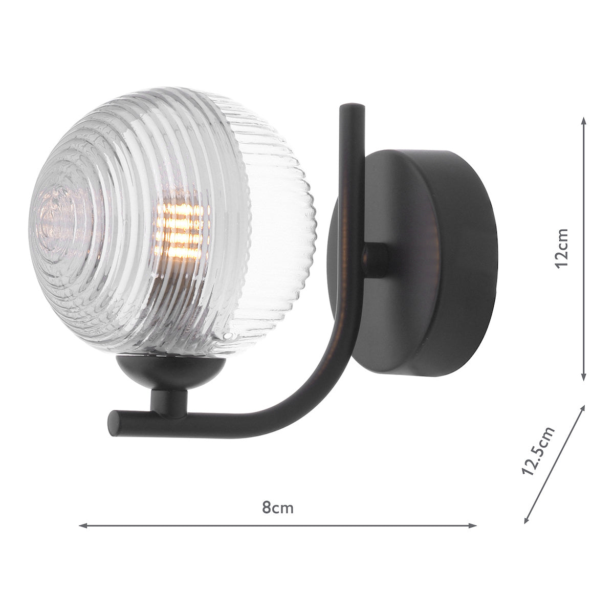 Dar Cradle Wall Light Matt Black & Smoked/Clear Ribbed Glass – from Amos Lighting + Home
