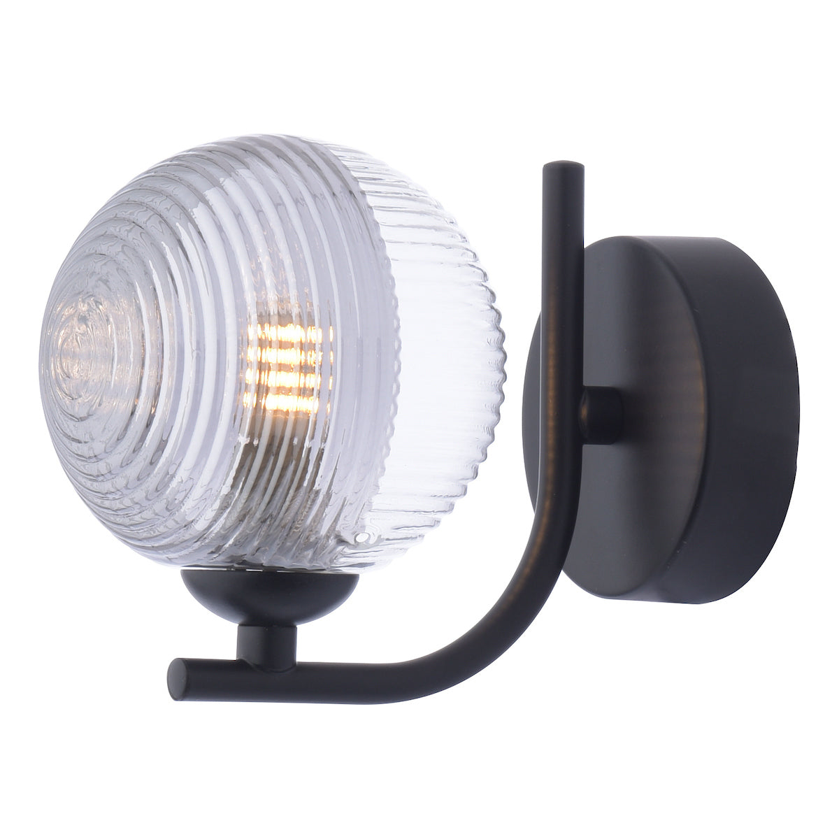 Dar Cradle Wall Light Matt Black & Smoked/Clear Ribbed Glass – from Amos Lighting + Home