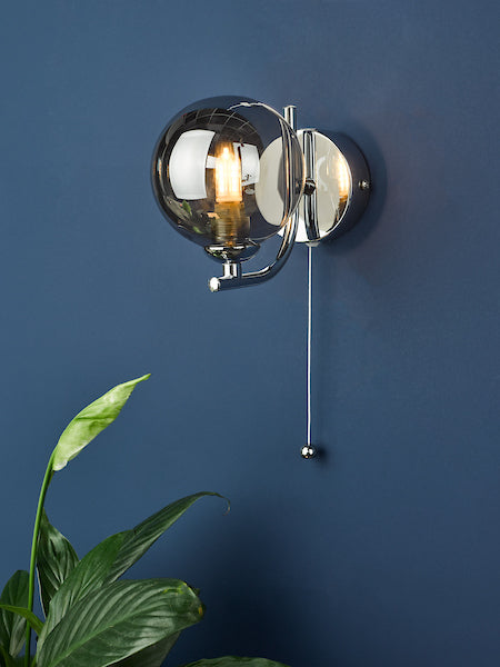 Dar Cradle Wall Light Polished Chrome Smoked Glass – from Amos Lighting + Home