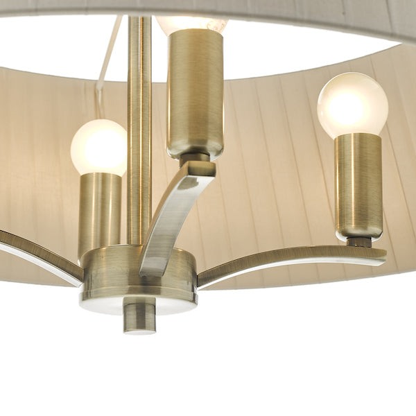 Dar Cristin Pendant Chandelier Antique Brass With Taupe Ribbon Shade – from Amos Lighting + Home