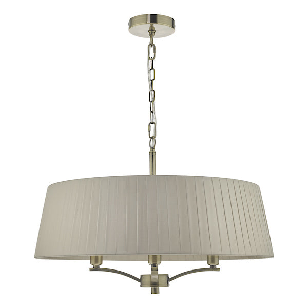 Dar Cristin Pendant Chandelier Antique Brass With Taupe Ribbon Shade – from Amos Lighting + Home