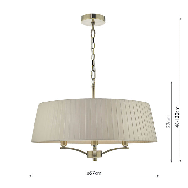 Dar Cristin Pendant Chandelier Antique Brass With Taupe Ribbon Shade – from Amos Lighting + Home