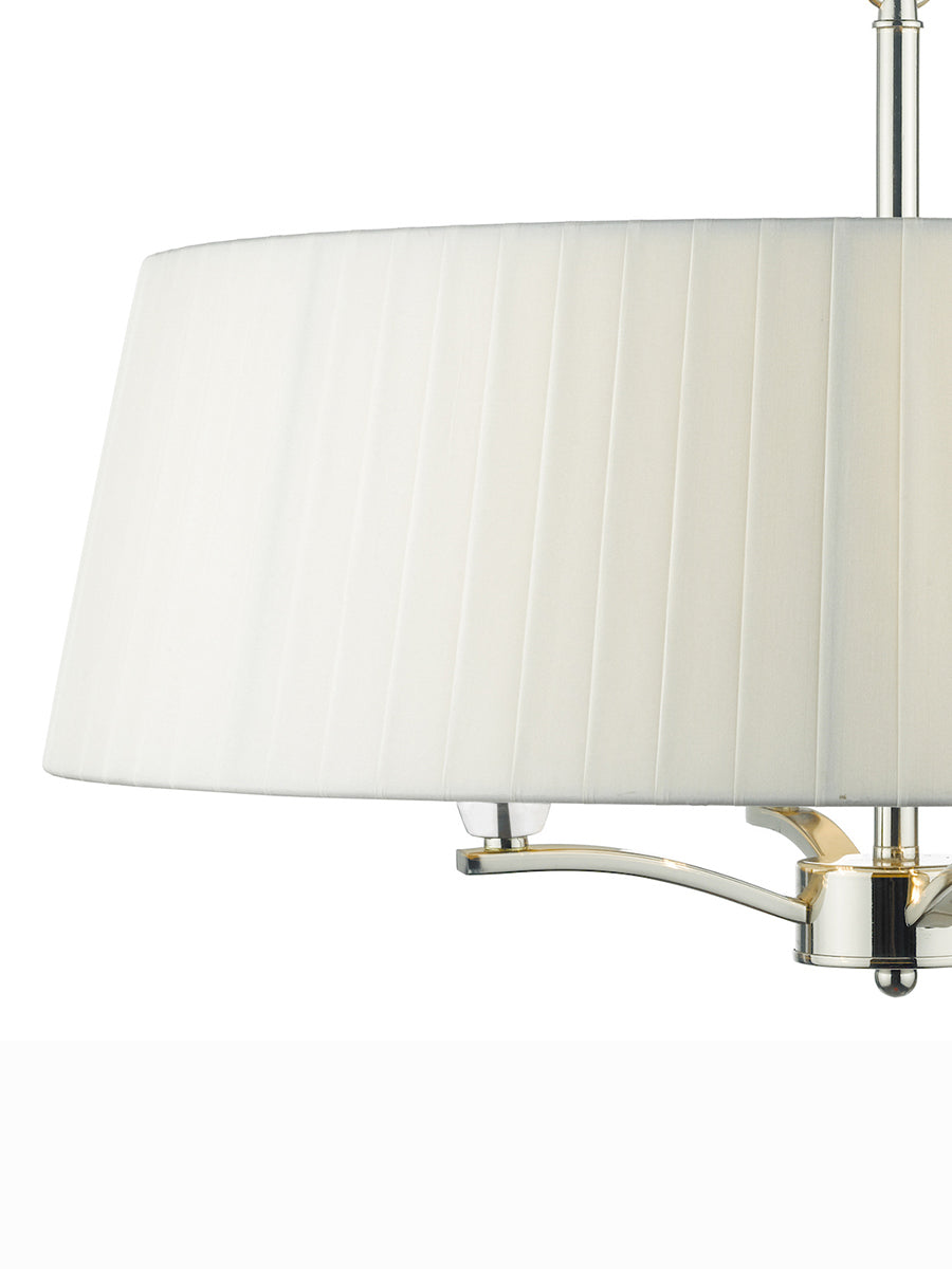 Dar Cristin Pendant Chandelier Polished Nickel with Ivory Ribbon Shade – from Amos Lighting + Home