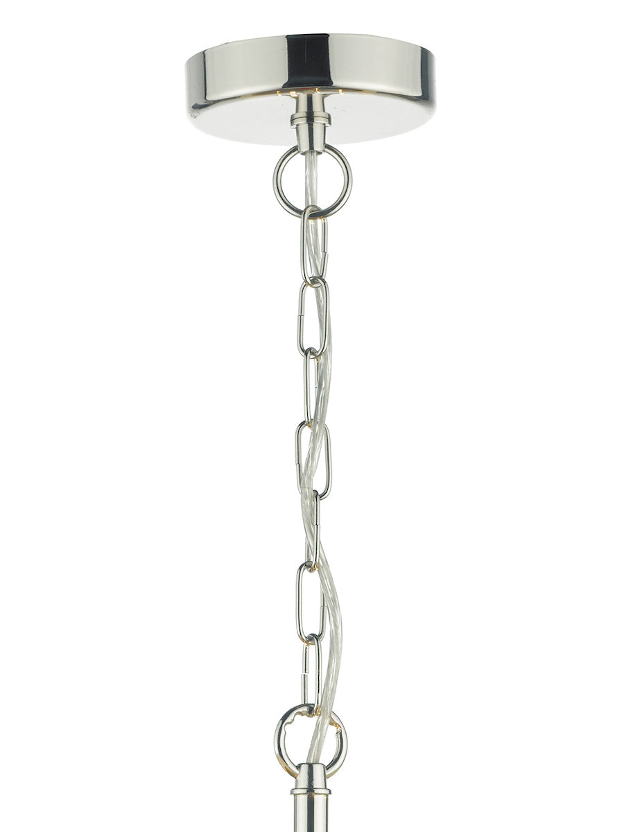 Dar Cristin Pendant Chandelier Polished Nickel with Ivory Ribbon Shade – from Amos Lighting + Home