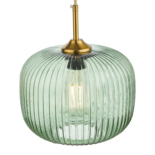 Dar Demarius 1 Light Pendant Green Glass Bronze Detail – from Amos Lighting + Home