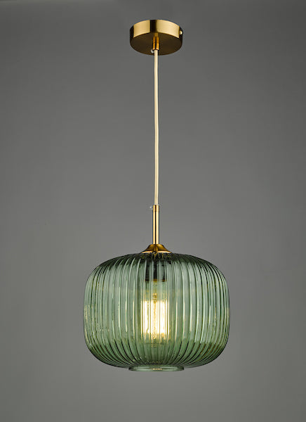 Dar Demarius 1 Light Pendant Green Glass Bronze Detail – from Amos Lighting + Home