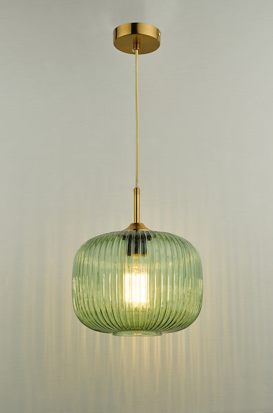 Dar Demarius 1 Light Pendant Green Glass Bronze Detail – from Amos Lighting + Home