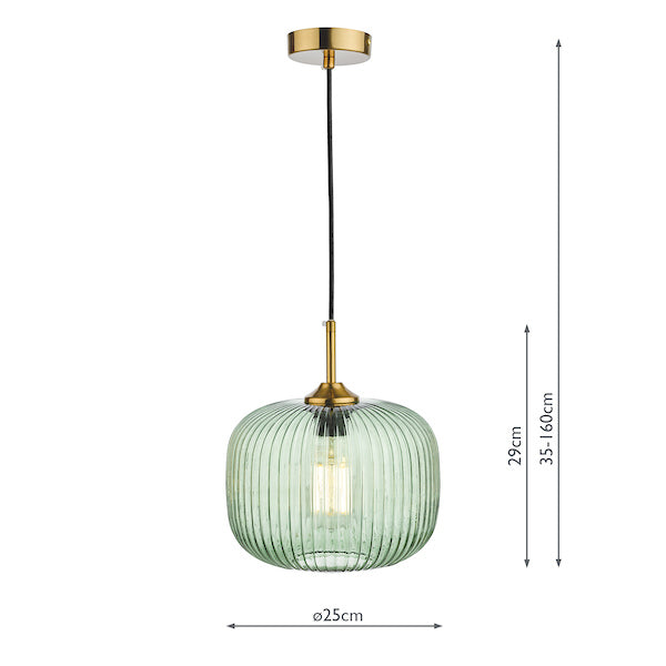 Dar Demarius 1 Light Pendant Green Glass Bronze Detail – from Amos Lighting + Home