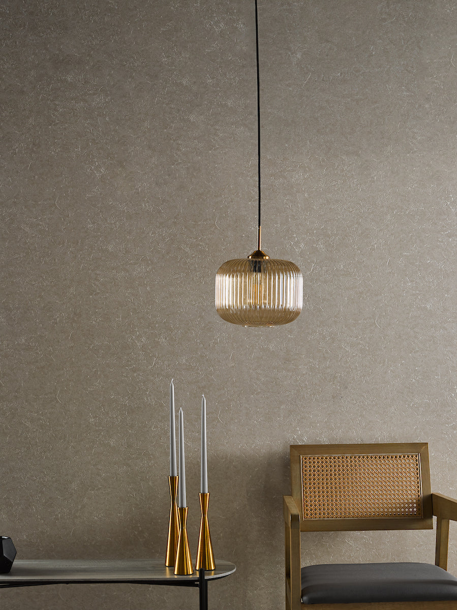 Dar Demarius Pendant Natural Brass and Amber Glass – from Amos Lighting + Home