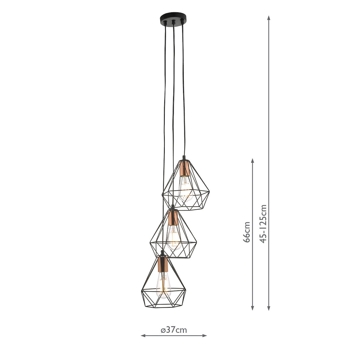 Dar Deyon 3 Light Cluster Pendant Black and Copper – from Amos Lighting + Home