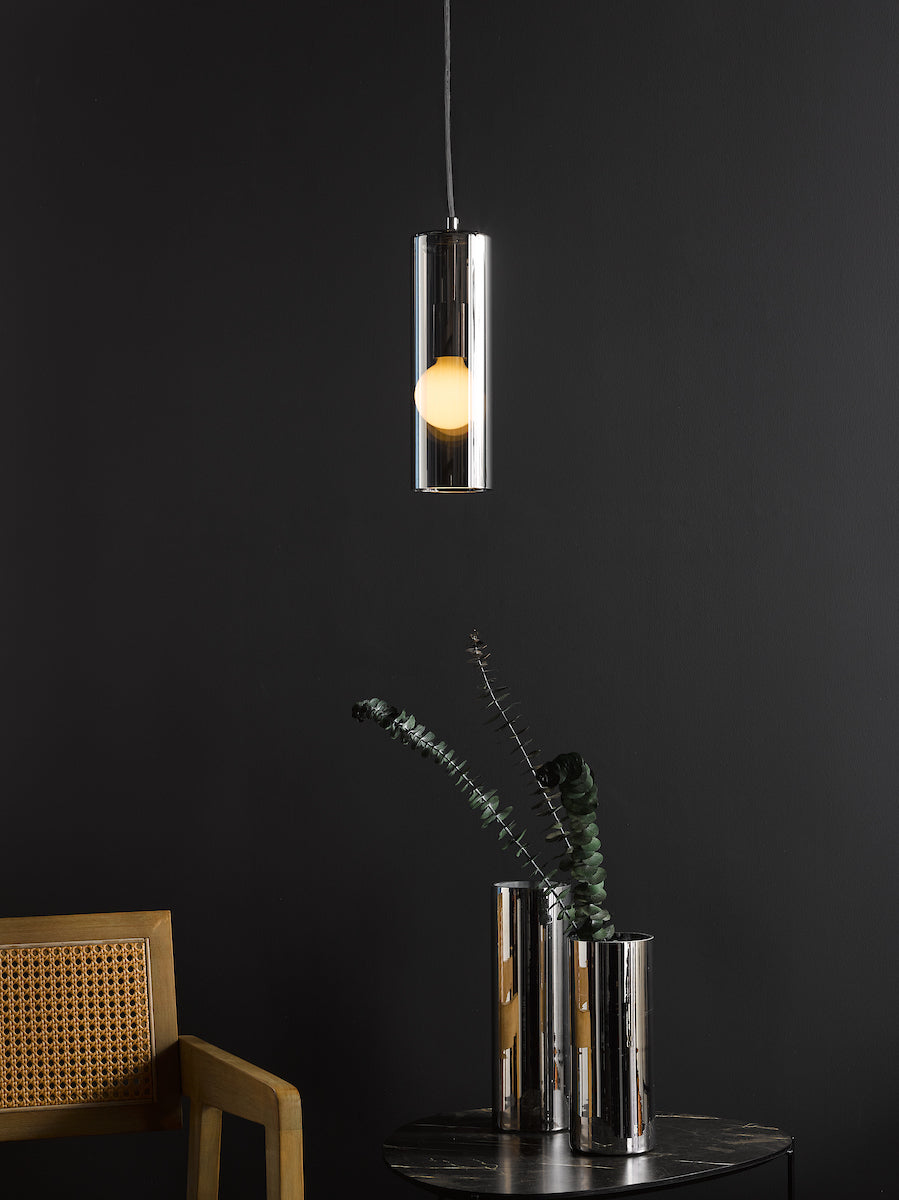 Dar Diaz Pendant Smoked Glass and Polished Chrome – from Amos Lighting + Home