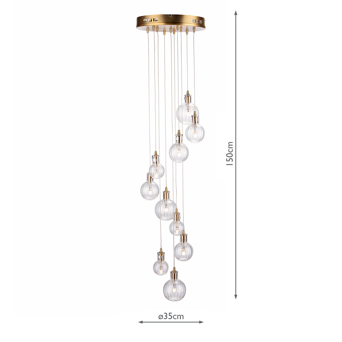 Dar Dita 10 Light Cluster Pendant Brass & Glass – from Amos Lighting + Home
