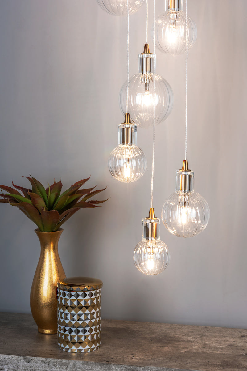 Dar Dita 10 Light Cluster Pendant Brass & Glass – from Amos Lighting + Home