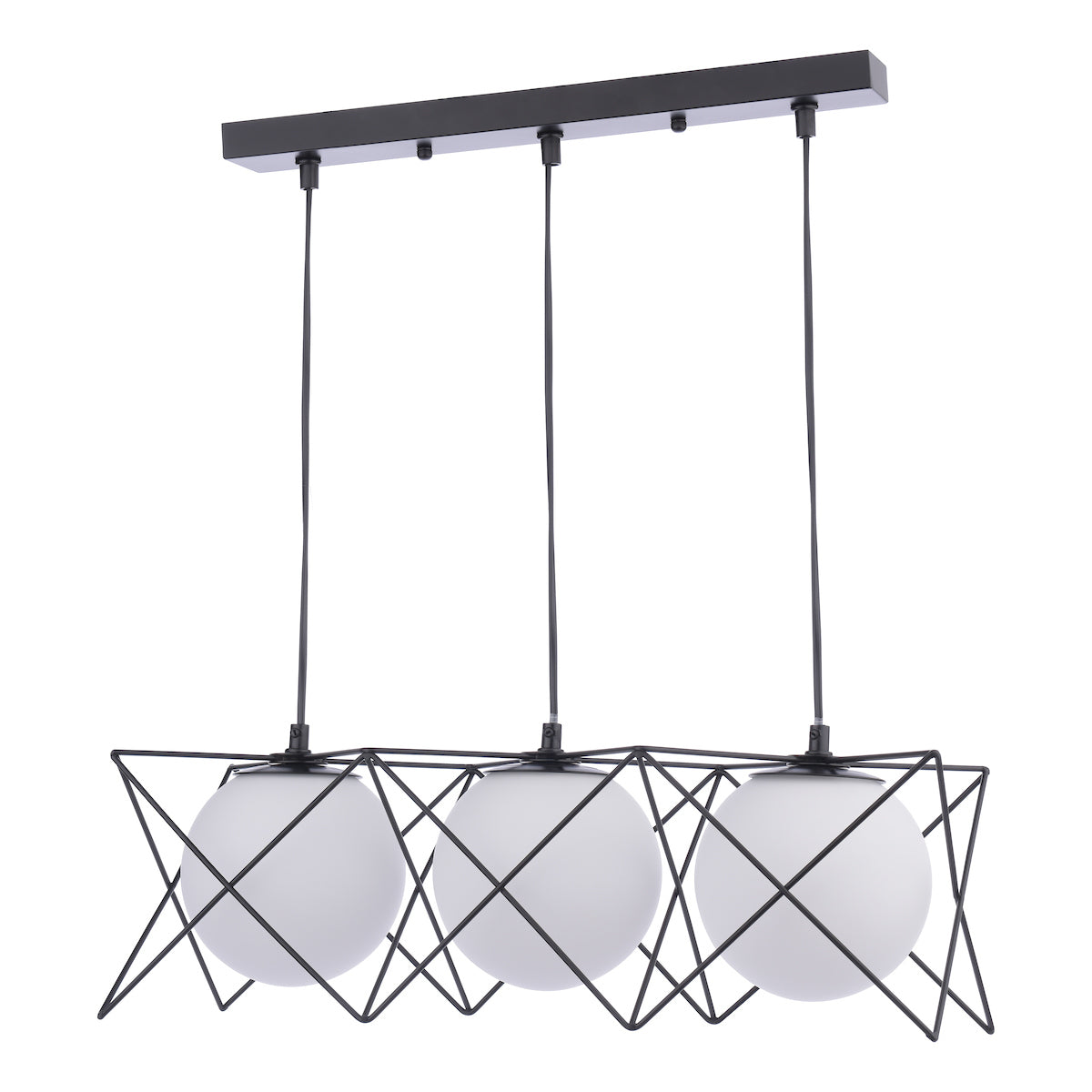 Dar Dreyson 3 Light Bar Pendant Matt Black and Opal Glass – from Amos Lighting + Home