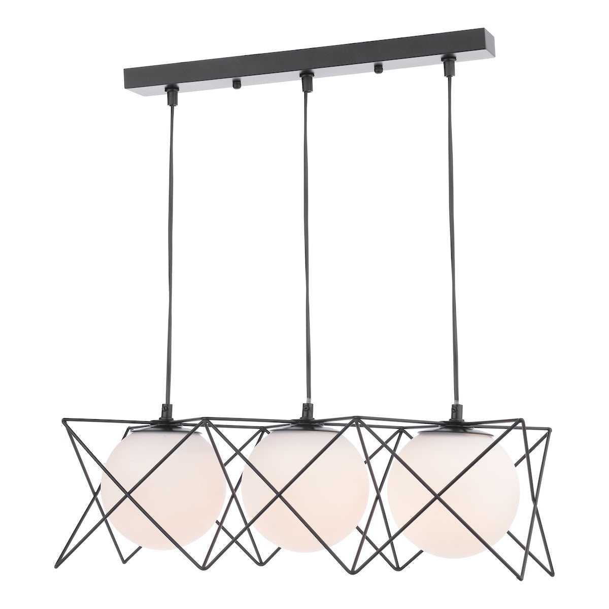 Dar Dreyson 3 Light Bar Pendant Matt Black and Opal Glass – from Amos Lighting + Home