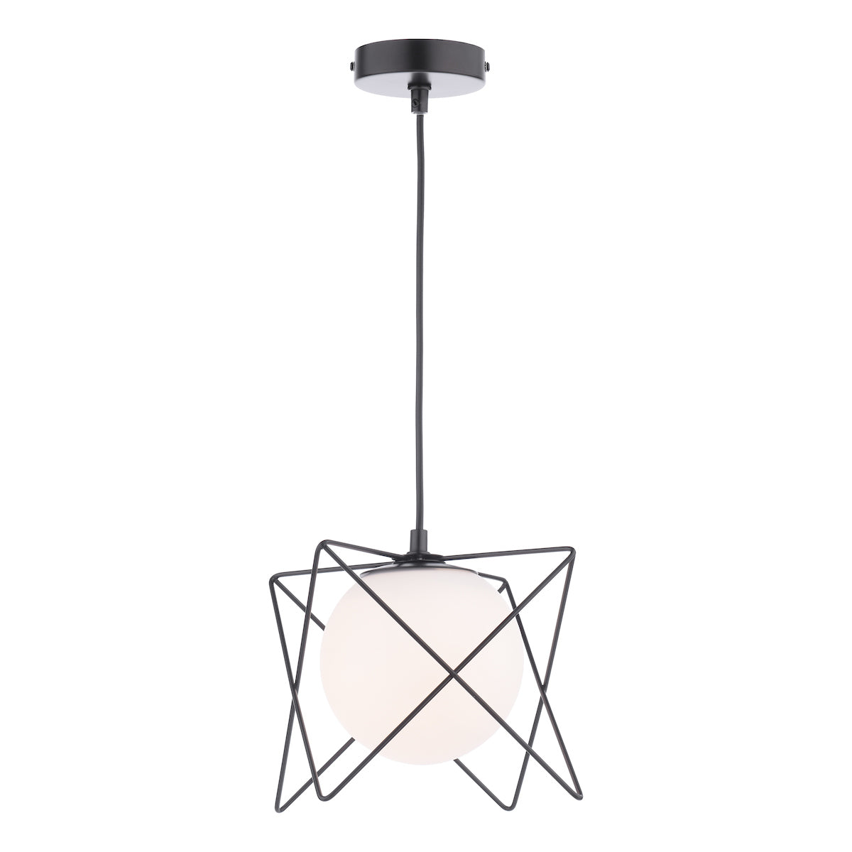 Dar Dreyson Pendant Matt Black and Opal Glass – from Amos Lighting + Home