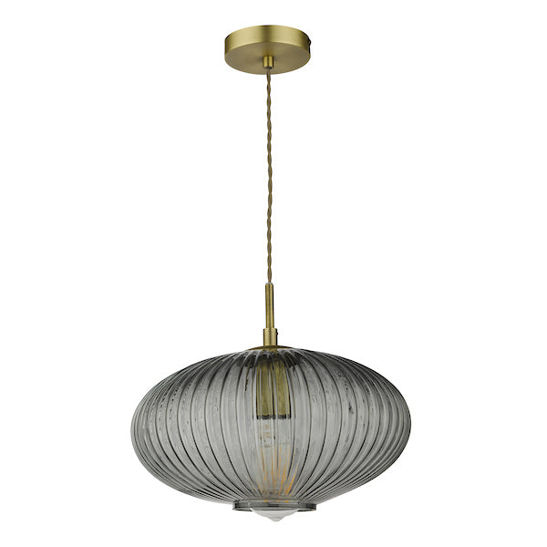 Dar Edmond 1 Light Pendant Smoked Glass Antique Brass Detail – from Amos Lighting + Home
