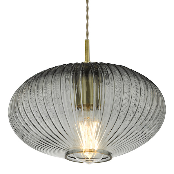 Dar Edmond 1 Light Pendant Smoked Glass Antique Brass Detail – from Amos Lighting + Home