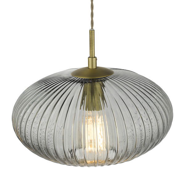 Dar Edmond 1 Light Pendant Smoked Glass Antique Brass Detail – from Amos Lighting + Home