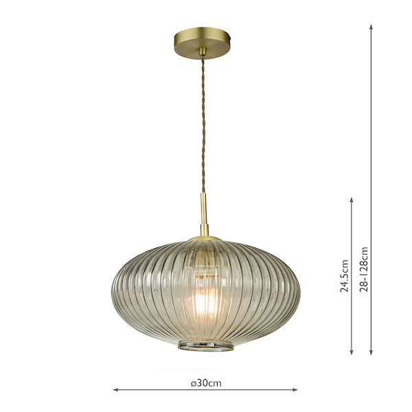 Dar Edmond 1 Light Pendant Smoked Glass Antique Brass Detail – from Amos Lighting + Home